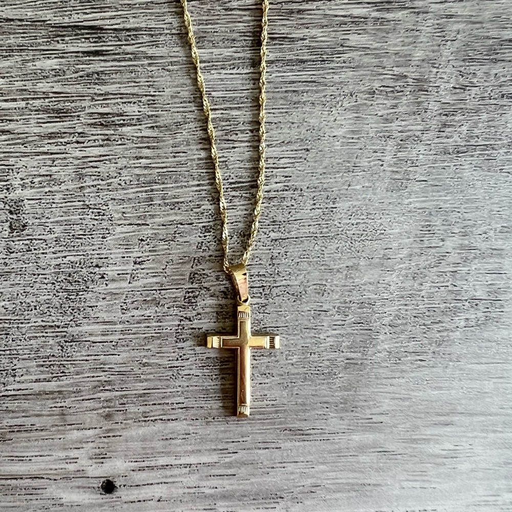 Solid 14k Yellow Gold Cross Necklace